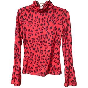 Red Leopard Print Mock Neck Top – Small